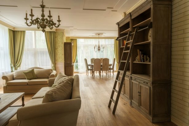 cozy living room with luxury furniture in country house